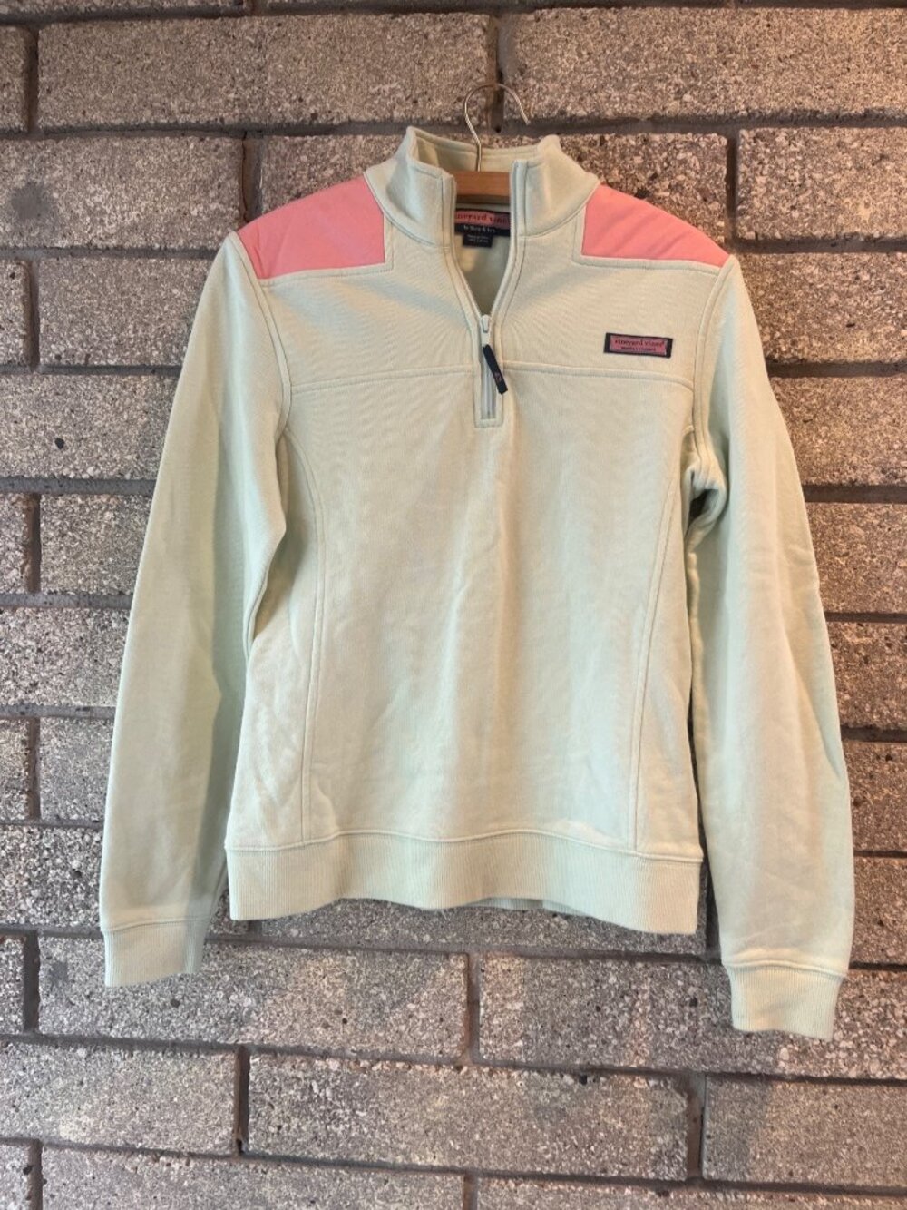 Vineyard Vines Womens Quarter-Zip Pullover In Mint & Coral Cotton Size S